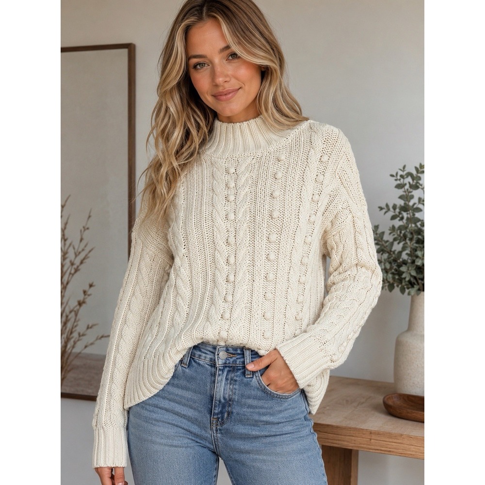 $189 525 America Popcorn Cable Mockneck Sweater XS Revolve